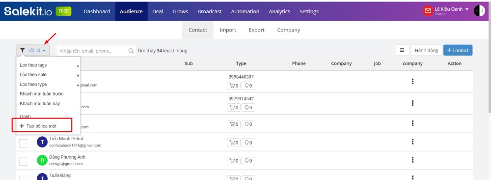Tao danh sách khách hàng mục tiêu với crm.24h7.vn 